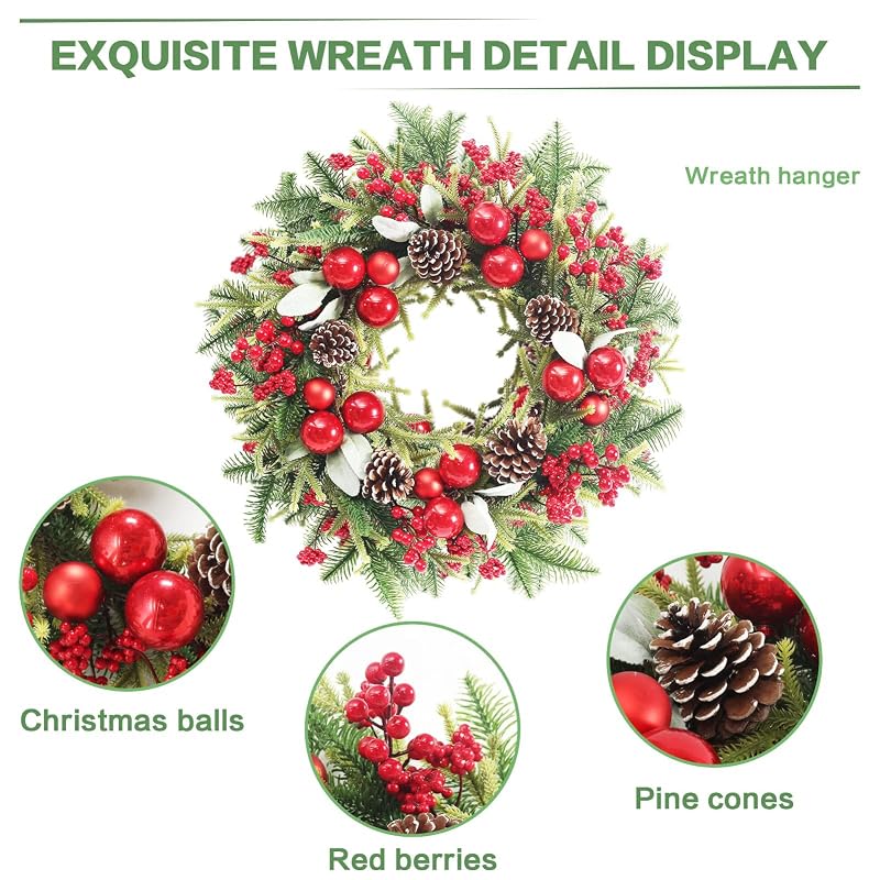 20 Inch Christmas Wreath for Front Door Outdoor Decor