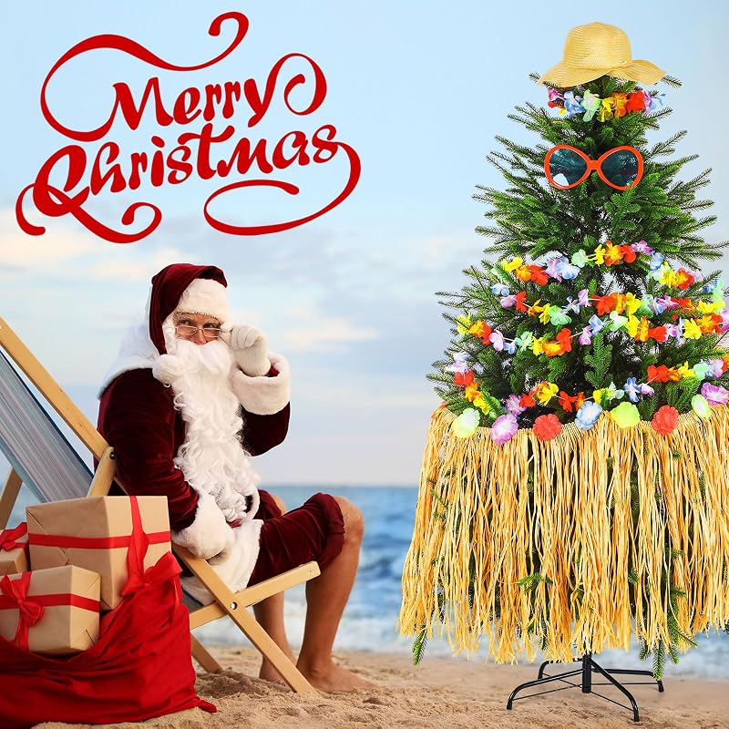 Hawaiian Christmas Tree Decoration Set - 4 Pcs Tropical Holiday Ornaments
