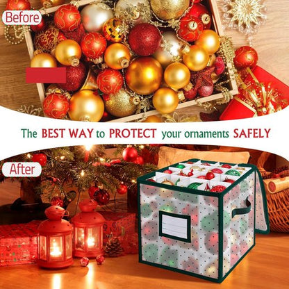 BINSUNS Christmas Ornament Storage Box - Organizer Bag with Dividers for 64 Ornaments | Green