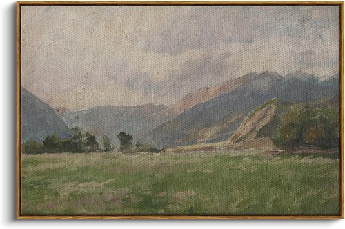 InSimSea Framed Canvas Wall Art - Vintage Prairie Mountain Landscape Painting | Large 24"x36" Farmhouse Decor