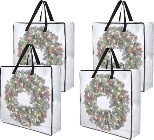 4 Pack Wreath Storage Bags by [Brand Name] - 26 Inch, 90L Capacity with Reinforced Handles & Smooth Zippers | Foldable for Christmas & Seasonal Wreaths