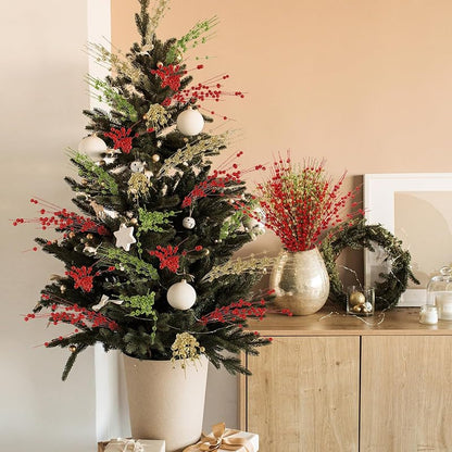 36 Bundles Christmas Glitter Berry Stems 16.9" Green Red Gold - Variation: Green, Red, Gold