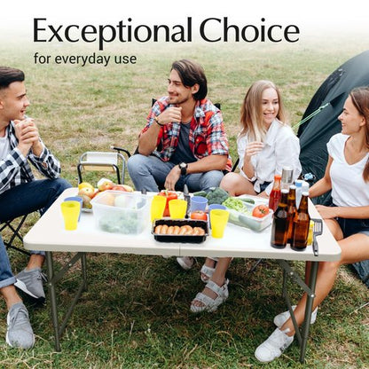10 Pack of 4 Feet Foldable Table with Built in Handle & Steel Legs | Heavy Duty Portable | Perfect for Party, Dining, Wedding, Events, Picnic Indoor, Outdoor, Camping, Utility, Temporary