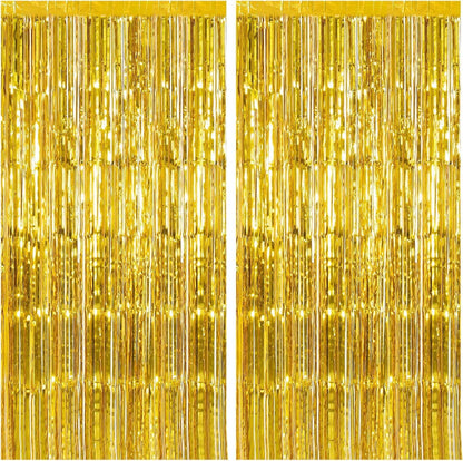 Skiennix Gold Backdrop Foil Curtain - 2 Pack Streamers for Birthday & Party Decorations | Photo Booth Props