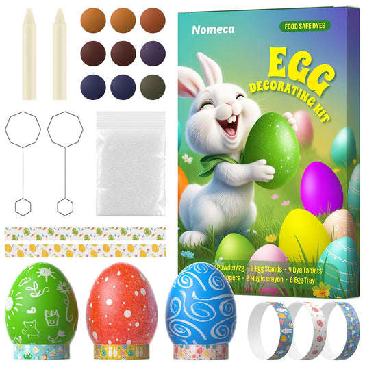 Nomeca Easter Egg Decorating Kit - DIY Food Coloring Dye with Glitter, Stands, and Dippers for Fun Crafts