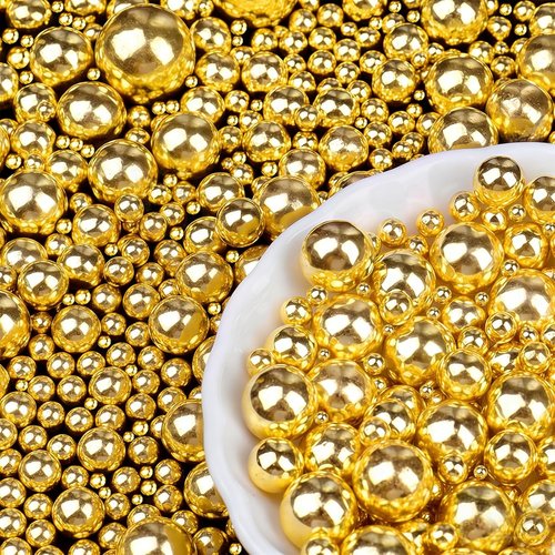 Gold Pearl Sprinkles - Edible Sugar Pearls for Cake Decorating | 4.6 oz Mix of 6 Sizes