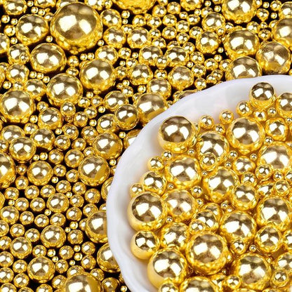 Gold Pearl Sprinkles - Edible Sugar Pearls for Cake Decorating | 4.6 oz Mix of 6 Sizes