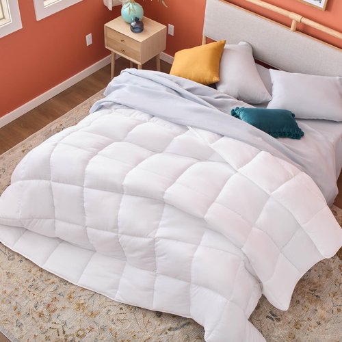 Linenspa White Down Alternative Comforter and Duvet Insert, for Queen Size Bed – All-Season Comforter with Box Stitch and 8 Duvet Loops – Bedding for Kids, Teens, and Adults
