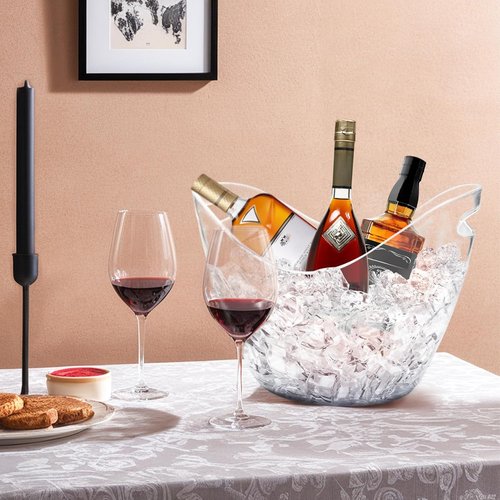 2 Pack Clear Acrylic Ice Buckets for Parties - 8L Large Beverage Tub for Champagne, Beer & Wine, Plastic Drink Bucket Cooler Bin for Indoor/Outdoor Cocktail Bars (Clear Ice Bin Holds 6 Bottles & Ice)