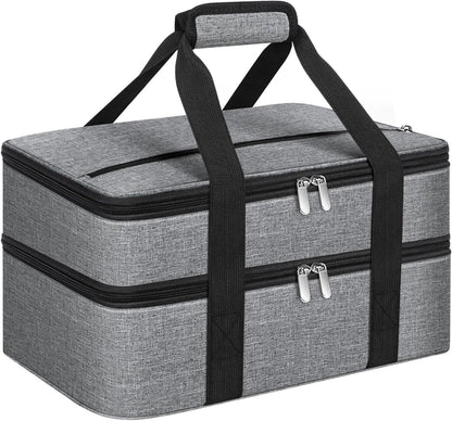 Skiennix Double Insulated Casserole Carrier - Portable Hot & Cold Food Tote Bag | Fits 9" x 13" Dish - Grey
