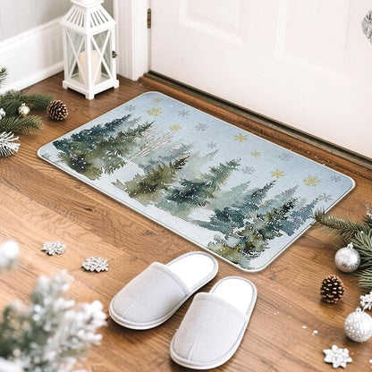 Winter Forest Reindeer Kitchen Rugs Set of 2 - Winter Woodland Variation