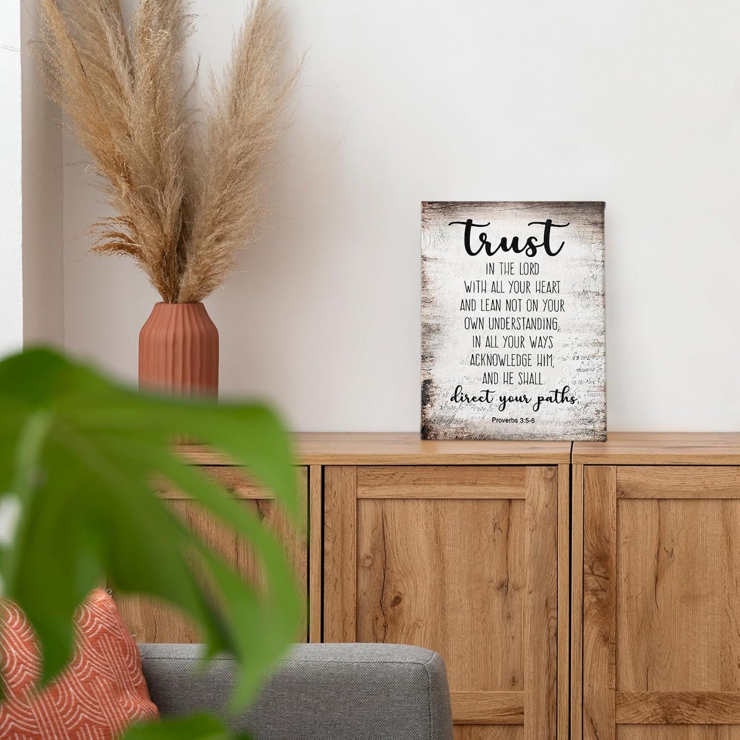 PHAMTE Christian Wall Art - Proverbs 3:5-6 Trust In The Lord - Framed Canvas Print (11x14)