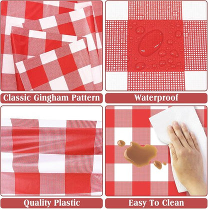 Kopokita Red Gingham Tablecloth - 54 x 108 Inches | Disposable Plastic Checkered Table Covers