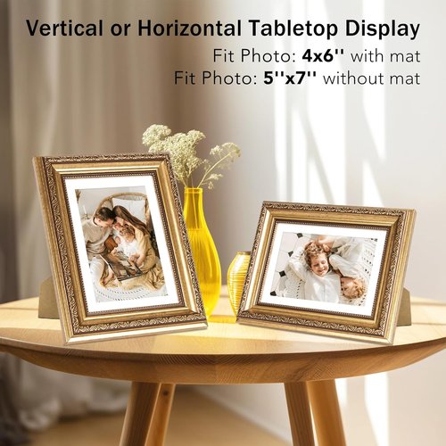 JCJMY Vintage Picture Frame - Elegant 5x7 Photo Frame with Shatter-Resistant Plexiglass | Gold Finish, 1 Pack