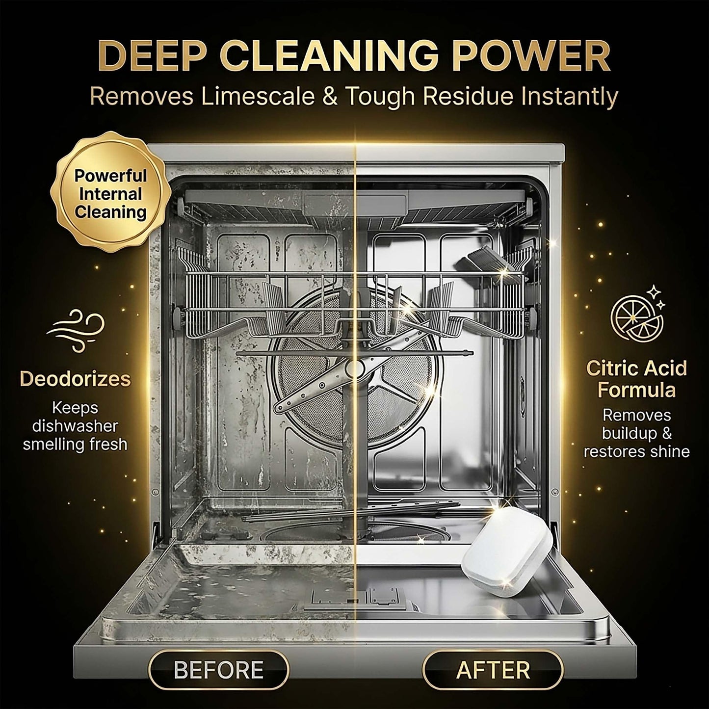Turbo Suds Dishwasher Cleaner and Deodorizer XL Tablets – Heavy-Duty Descaler & Odor Remover for Hard Water, Removes Spots & Residue, Enhance Drying & Shine, 12 Pack (1 Year Supply)