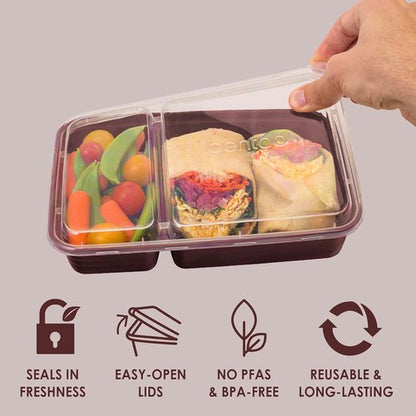 Bentgo Prep - 20-Piece Reusable Meal Prep Containers | 2-Compartment, BPA-Free, Microwave & Dishwasher Safe (Burgundy)