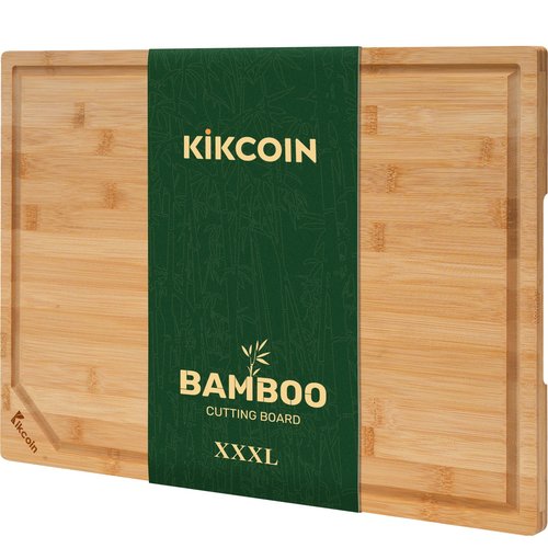 24" Bamboo Cutting Boards for Kitchen, Extra Large Wood Cutting Board with Deep Juice Groove and Handle Heavy Duty Chopping board, Kikcoin, 24" x 18"