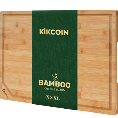 24" Bamboo Cutting Boards for Kitchen, Extra Large Wood Cutting Board with Deep Juice Groove and Handle Heavy Duty Chopping board, Kikcoin, 24" x 18"