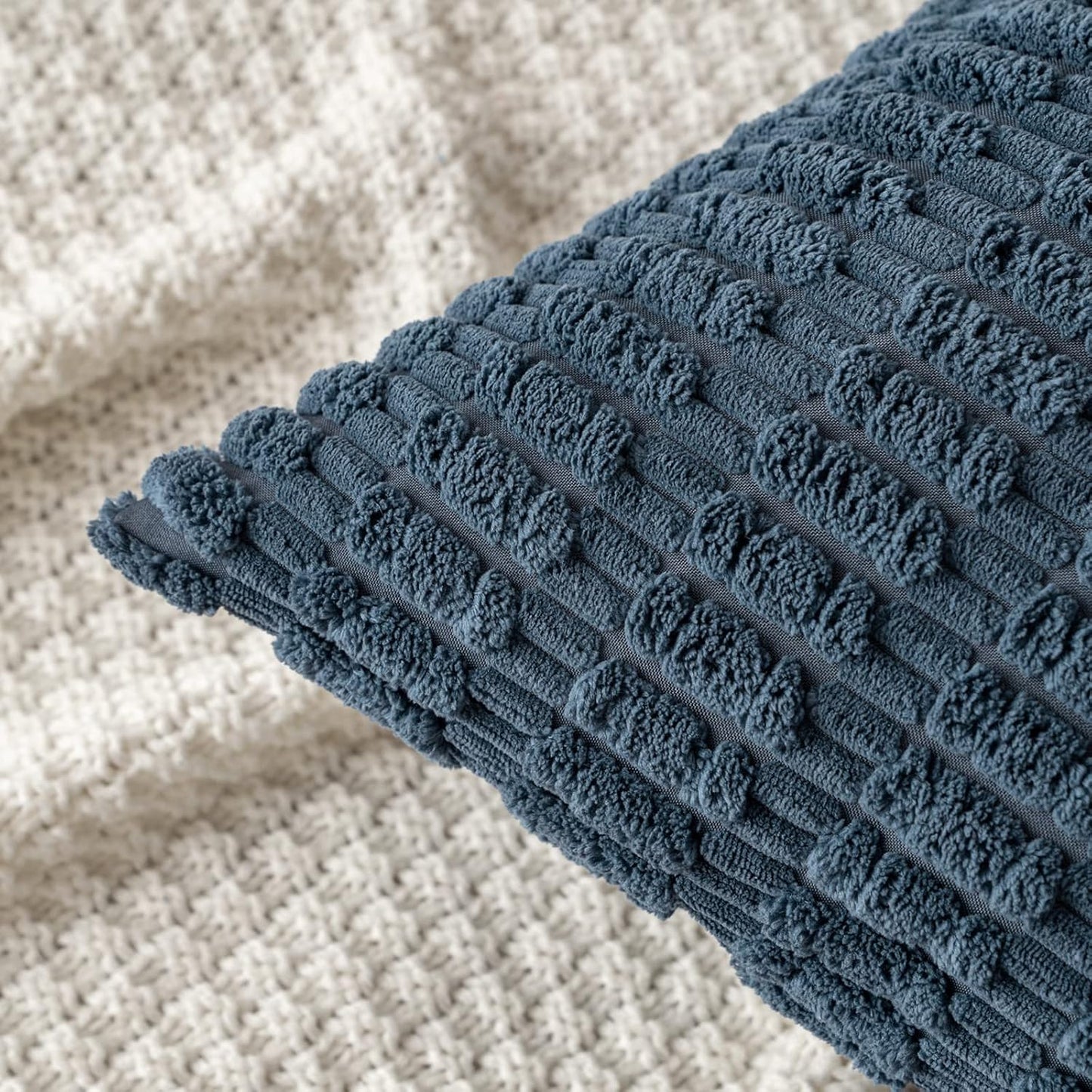 MIULEE Euro Sham Pillow Covers - Soft Boho Striped Corduroy | 24x24 Inch, Blue for Modern Farmhouse Decor