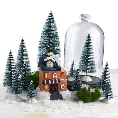 Dark Green 46Pcs Mini Bottle Brush Christmas Trees with Snow, 6 Sizes