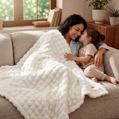Bedsure 3D Fleece Bubble Blanket for Couch - GentleSoft White Spring Throw Mother's Day Blanket for Sofa Bed Room Decor - Luxury Soft Cozy Blanket Gifts for Kids, Lightweight, Off White, 50"×60"