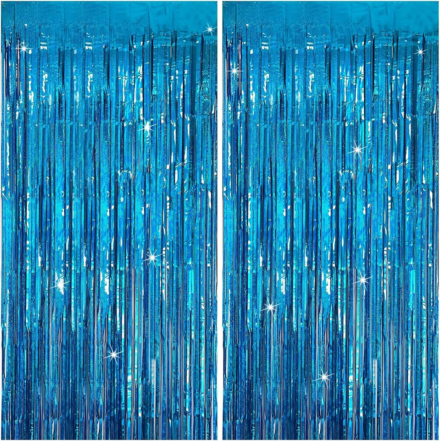 Skiennix Tinsel Curtain Backdrop - Blue Glitter Foil Fringe for Birthday, Wedding & Holiday Decor | 2 Packs