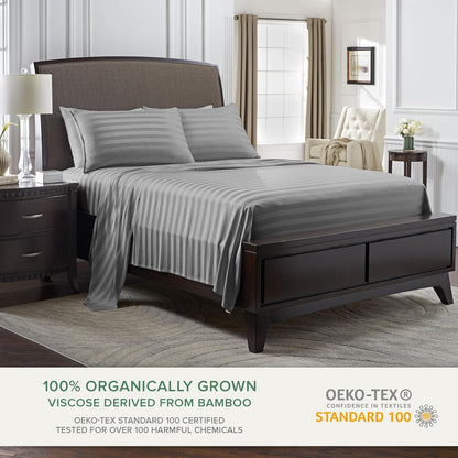Pure Bamboo California King Sheets - 100% Organic Viscose Bed Set, Soft & Cooling, Jacquard Stone