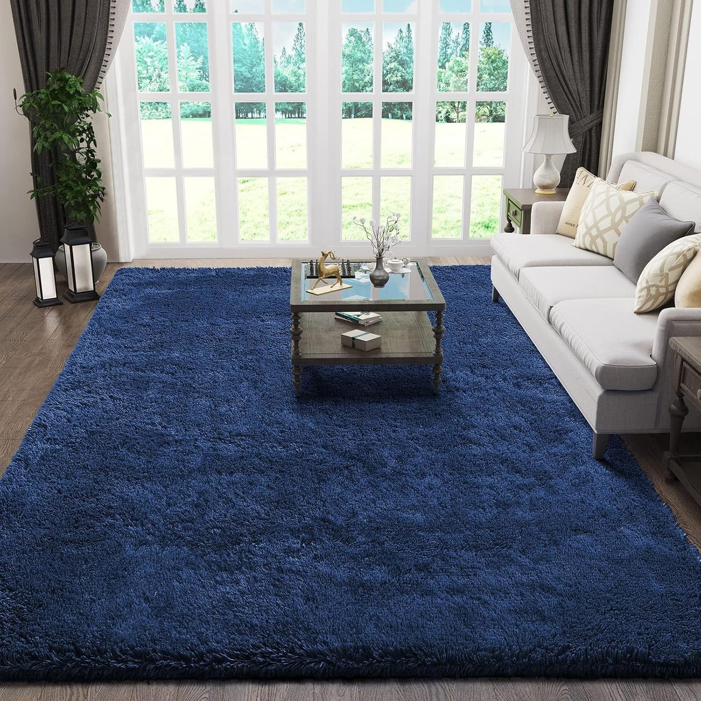 Ophanie Blue Area Rugs - Large Fluffy Shag Soft Carpet for Living Room & Bedroom | 6x9 Size