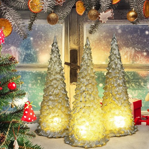 Baquler Acrylic Lighted Christmas Tree | 8.66'' Color Changing LED Night Light Decoration - Silver