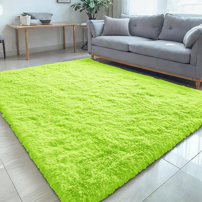 OLANLY Large 5x7 Machine Washable Area Rug - Soft Fluffy Shaggy Carpet for Living Room & Bedroom | Lime Green