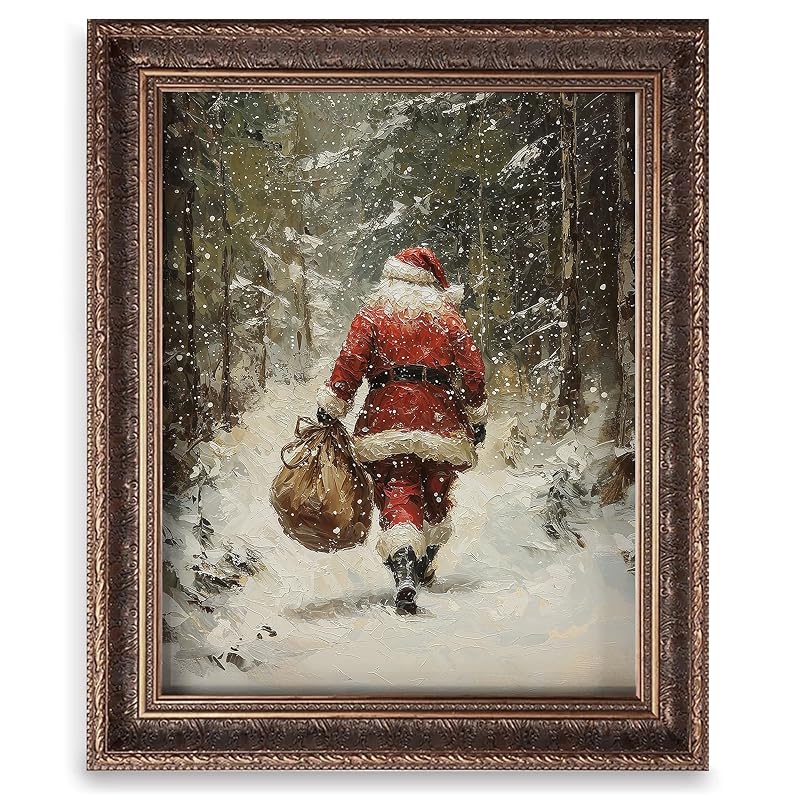Santa Claus Wall Art Print - Vintage Christmas Illustration Unframed 14" x 11" (Variation: Santa Walking)