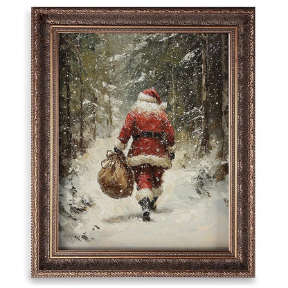 Santa Claus Wall Art Print - Vintage Christmas Illustration Unframed 14" x 11" (Variation: Santa Walking)