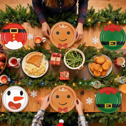 48-Pack 9inch Disposable Christmas Plates - Red & Green Santa Theme, 4 Styles