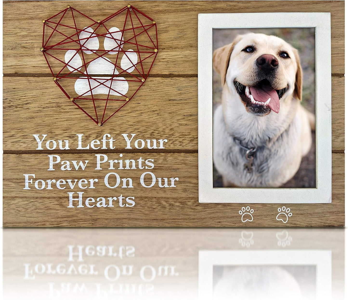 OakiWay Pet Memorial Picture Frame - 4x6 Paw Print Design | Heart Woven Remembrance Gift