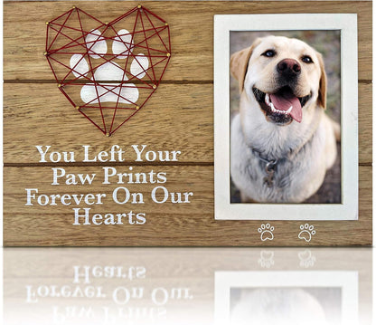 OakiWay Pet Memorial Picture Frame - 4x6 Paw Print Design | Heart Woven Remembrance Gift
