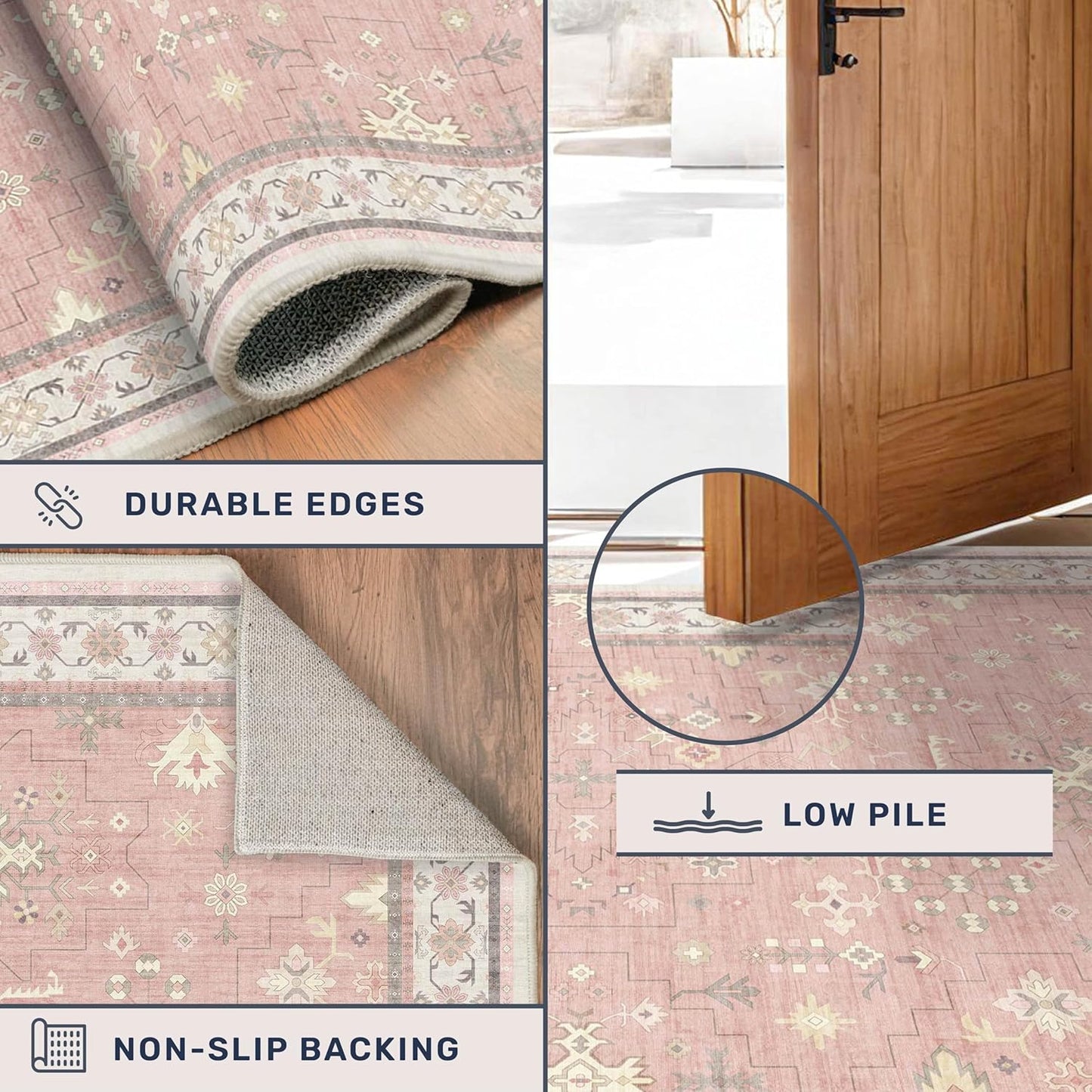 Regine Switzerland Blush Pink Girls Rug - Floral Nursery Area Rug 5x7, Machine Washable Non-Slip Play Mat