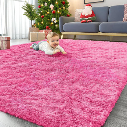 OLANLY Large Area Rug - Soft Fluffy Shaggy Carpet for Living Room & Bedroom | 8x10, Hot Pink