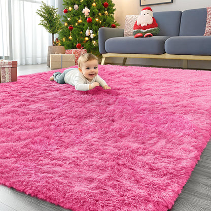 OLANLY 8x10 Machine Washable Large Area Rugs for Living Room, Bedroom, Soft Fluffy Shaggy Bedside Rug, Indoor Floor Carpet for Kids Girls and Boys, Dorms, Nursery, Home Decor Aesthetic, Hot Pink