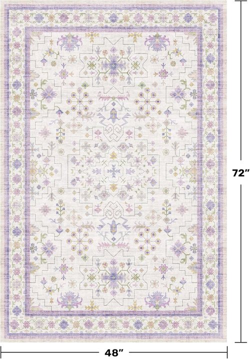 Hazo Haus Purple Area Rug - Non-Slip, Machine Washable 4x6 Floral Design for Girls' Bedroom & Nursery