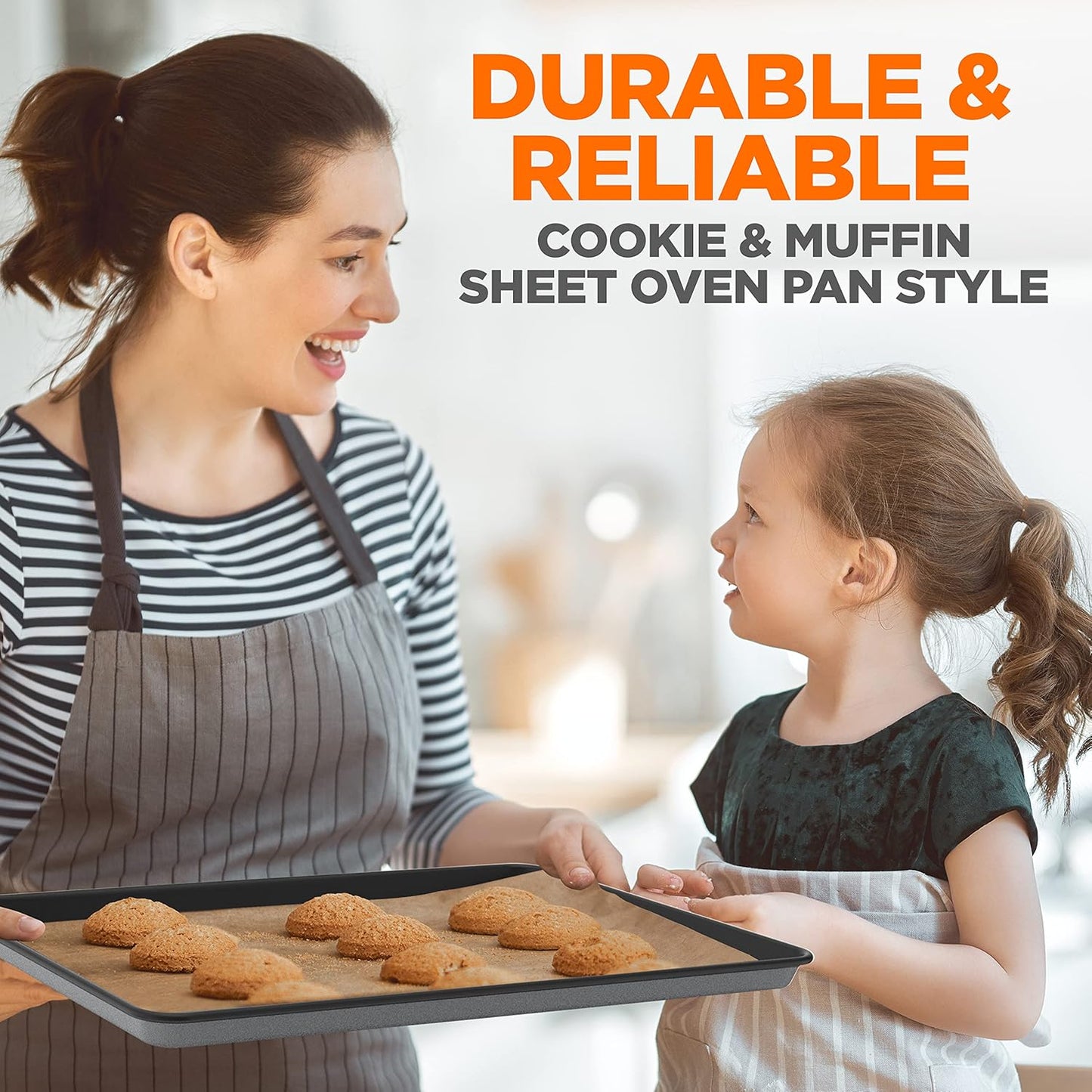 NutriChef 8-Piece Nonstick Bakeware Set - PFOA-Free Baking Pans for Cakes, Muffins & Cookies | Oven Safe to 450°F (Gray)