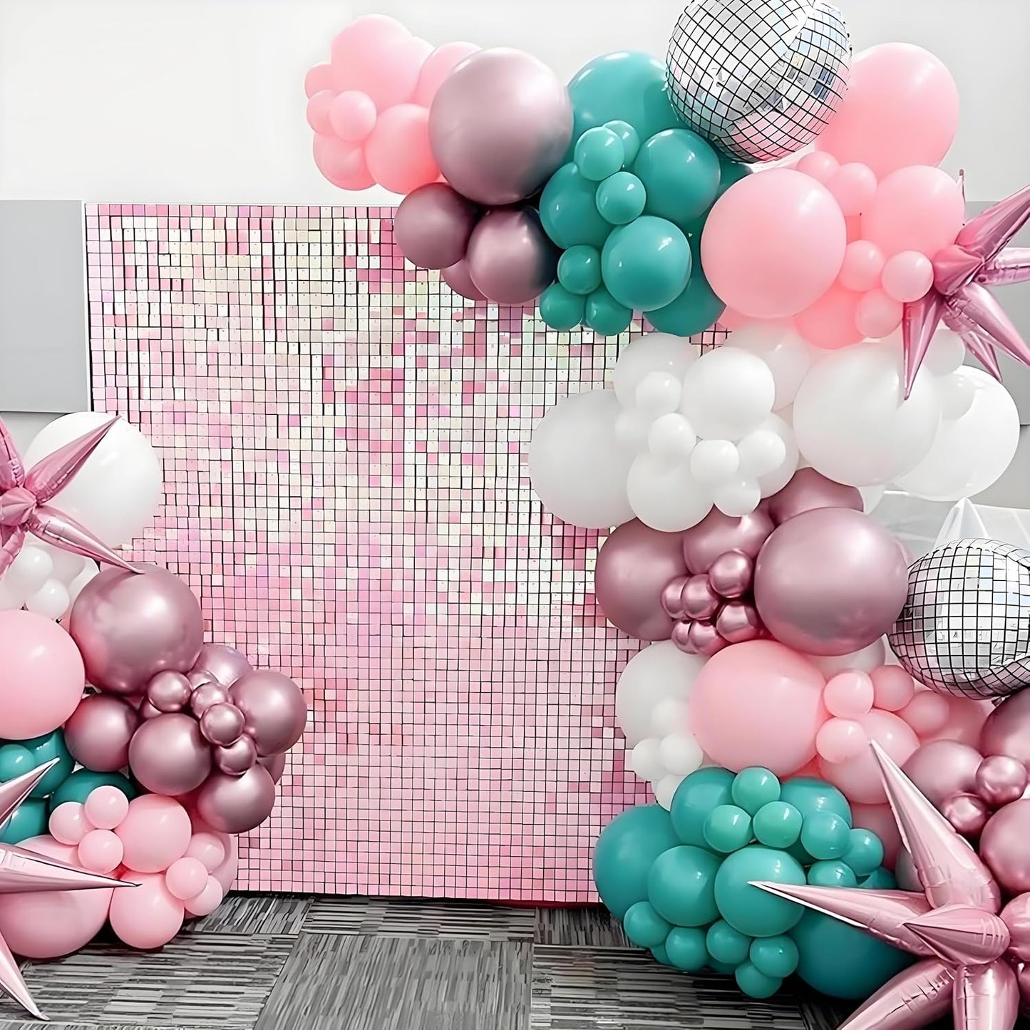 Skiennix 24Pcs Rainbow-Pink Shimmer Wall Backdrop - 12x12 Inch Shiny Sequin Panels for Parties