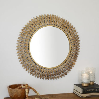 Deco 79 Metal Leaf Room Wall Mirror Radial Entryway Mirror, Wall Mounted Mirror 32" x 1" x 32", Gold