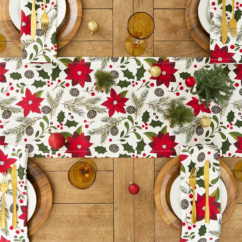 Napkin Set 20x20 Inches (6 Pcs) Poinsettia & Christmas Greenery – DII Woodland Holly