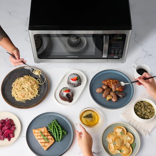 Farberware 1.2 Cu. Ft. Countertop Microwave Oven - 1000 Watts, Auto Cook, Easy Clean, Stainless & Black