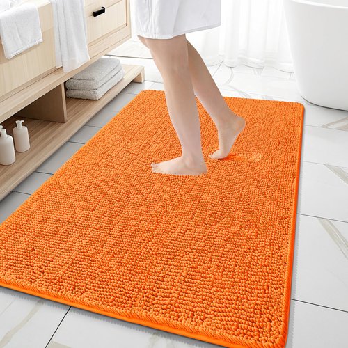 OLANLY Bathroom Rugs 59x35, Extra Soft Absorbent Chenille Bath Rugs, Rubber Backing Quick Dry, Machine Washable Bath Mats for Bathroom Floor, Tub and Shower, Home Decor Accessories, Orange