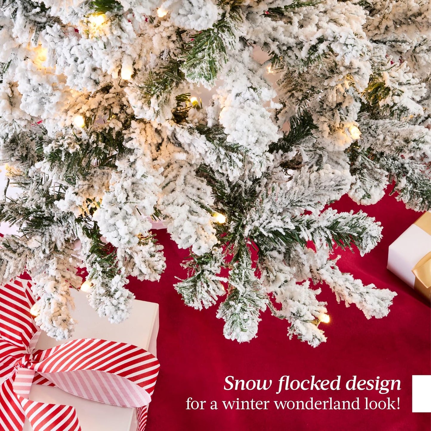 Best Choice Products 9ft Pre-Lit Snow Flocked Artificial Christmas Tree - Full Appearance with Easy Assembly & Metal Stand