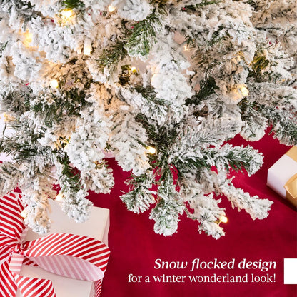 Best Choice Products 9ft Pre-Lit Snow Flocked Artificial Christmas Tree - Full Appearance with Easy Assembly & Metal Stand