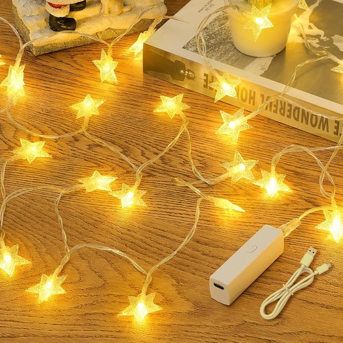 Lakumu LED Star String Lights - 50 Twinkle Lights with 8 Modes & Timer | 17FT Battery Operated Warm White Decor