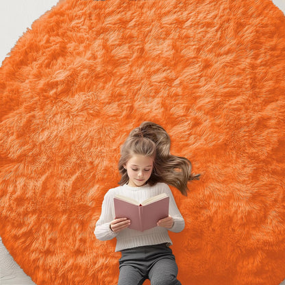 OLANLY Orange Round Area Rug - Soft, Fluffy, Machine Washable 8 ft Circle Carpet for Bedroom & Living Room