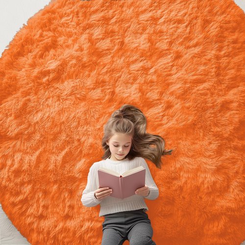 OLANLY Orange Round Rugs for Bedroom - Machine Washable, 8 ft Circle Area Rugs for Living Room, Soft and Fluffy Shaggy Carpet for Teen Girl and Boys, Nursery Rooms, Dorms, Home Decor Aesthetic